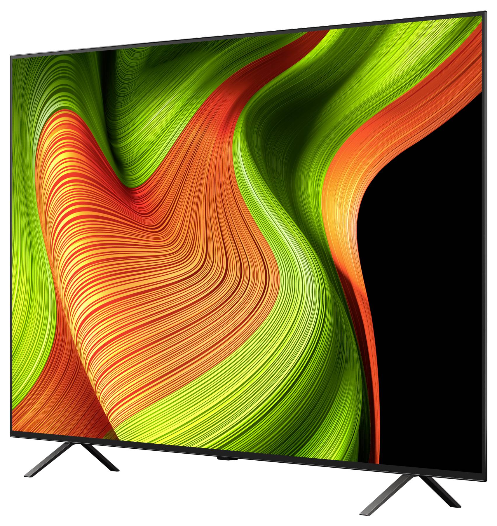 A vibrant green and orange abstract design on a flat-screen TV, showcasing the display's color clarity and modern aesthetics.
