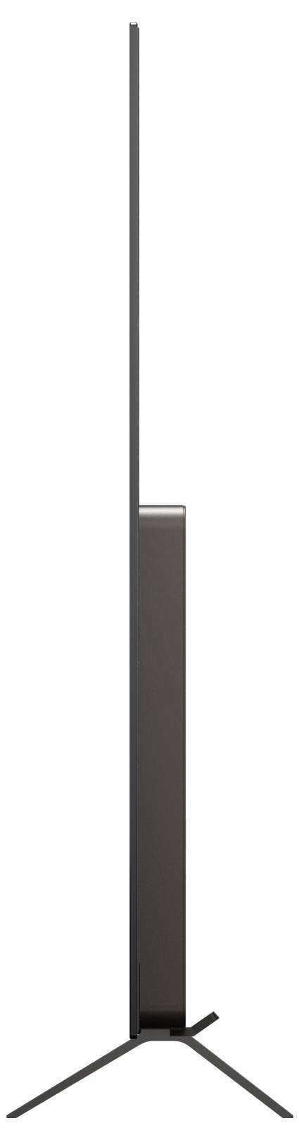A sleek, ultra-thin modern flat-screen television viewed from the side, highlighting its slim profile and minimalist design.