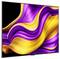 A vibrant abstract image with swirling purple, yellow, and orange lines, resembling flowing fabric, set against a black background.