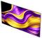 A flat-screen television displaying abstract digital art with swirling purple and yellow lines, creating a dynamic wave effect.