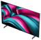 A sleek flat-screen TV displaying an abstract multicolored swirl design in blue and pink that adds a vibrant touch to the room's decor.