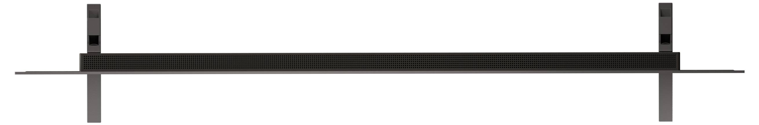 A minimalist black metal wall shelf with a horizontal platform supported by two vertical brackets, designed for modern home decor.