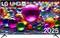 LG UHD AI TV displaying vibrant, glossy spheres in various colors. The TV is labeled '2025'.