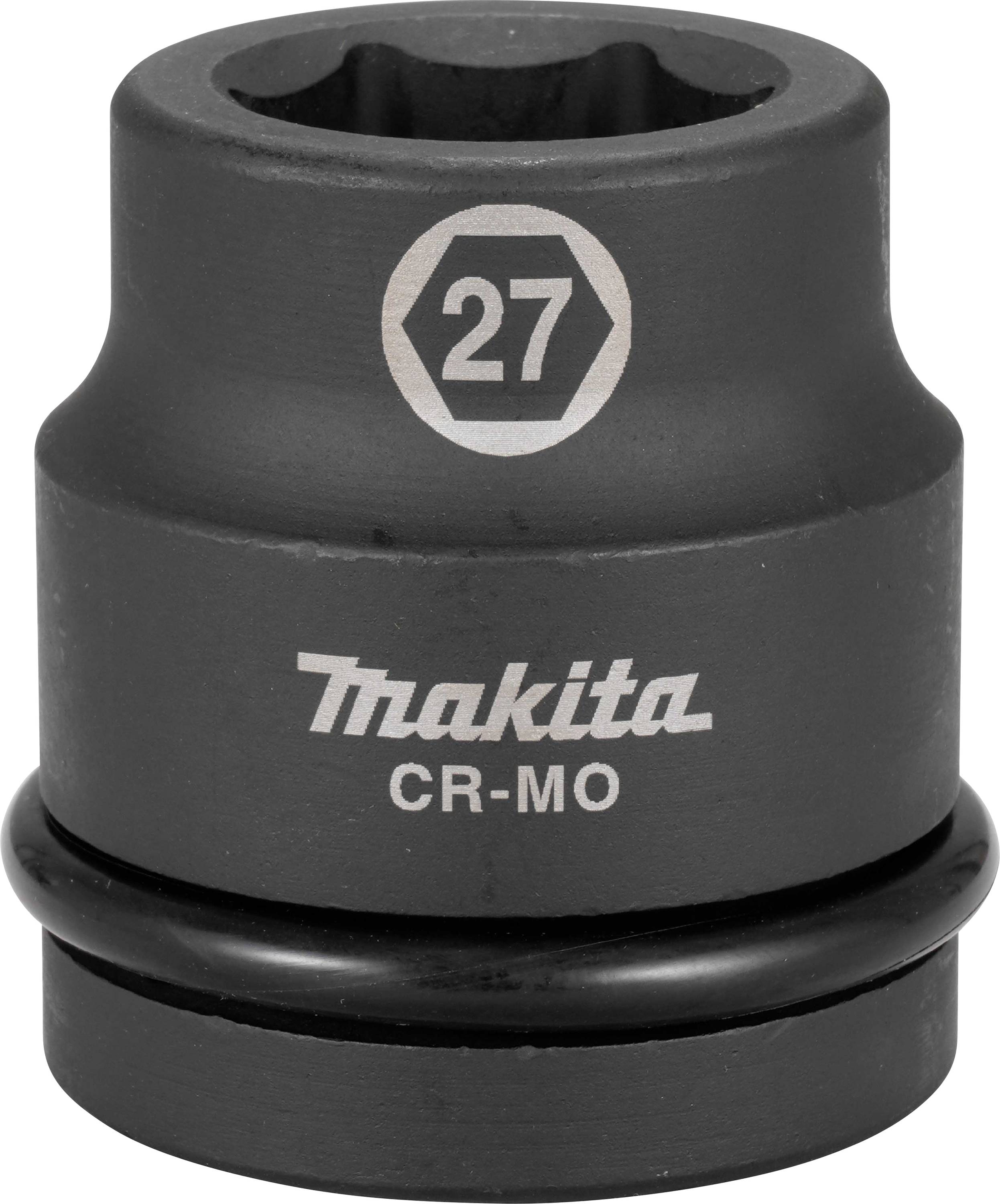 Makita Chrome Molybdenum Socket, 27 mm in size. Suitable for use with pneumatic screwdrivers or impact tools.