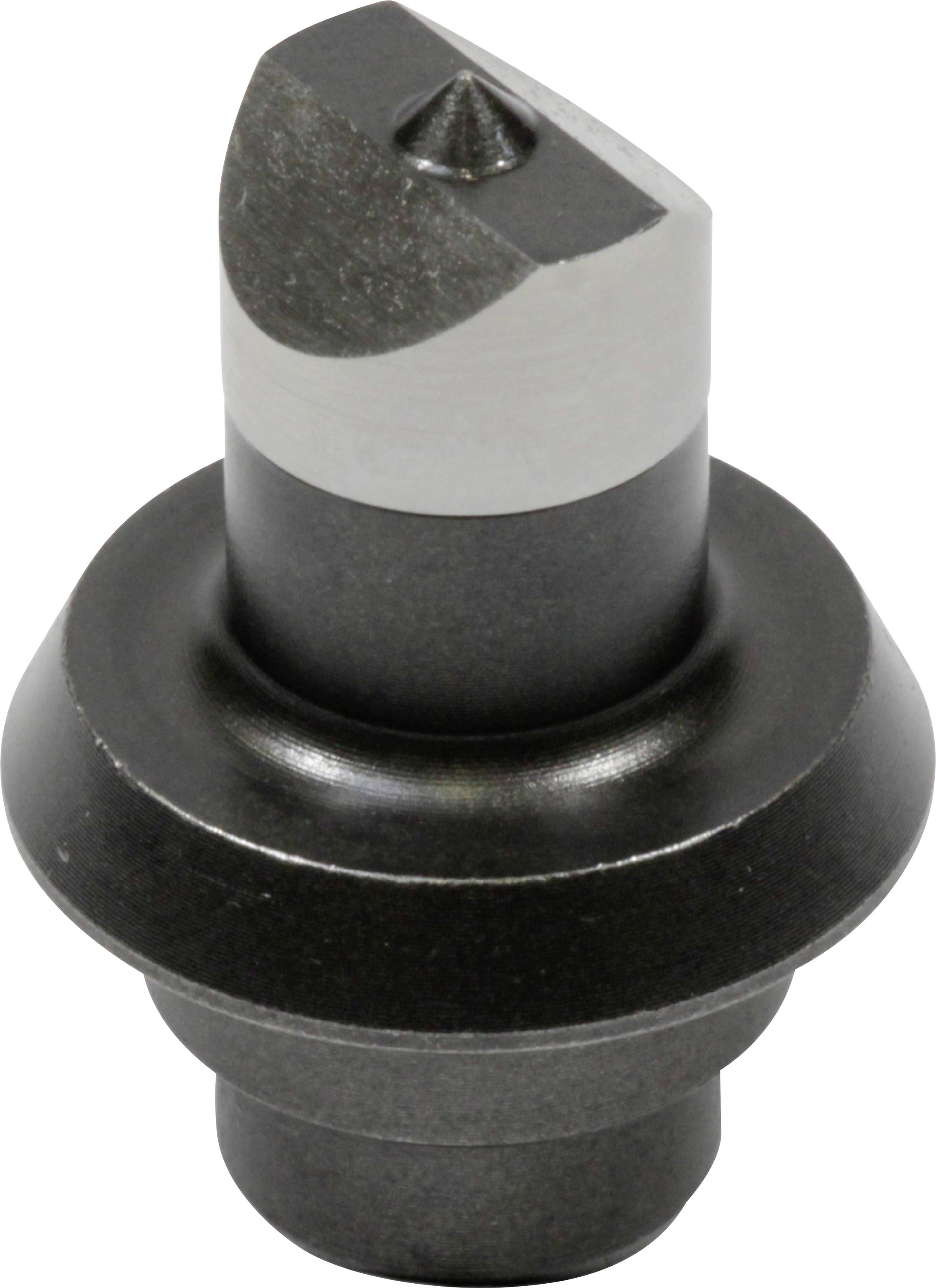 Metal cutting tool with a pointed end and thicker base, suitable for precise milling work in industrial applications.