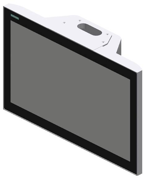 A grey industrial display screen with a black frame, viewed from the side. The screen appears designed for robust operating conditions.