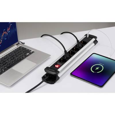 Sygonix SY-6807130 Power strip (+ switch) 6x Black, Silver PG connector 1 pc(s)-5