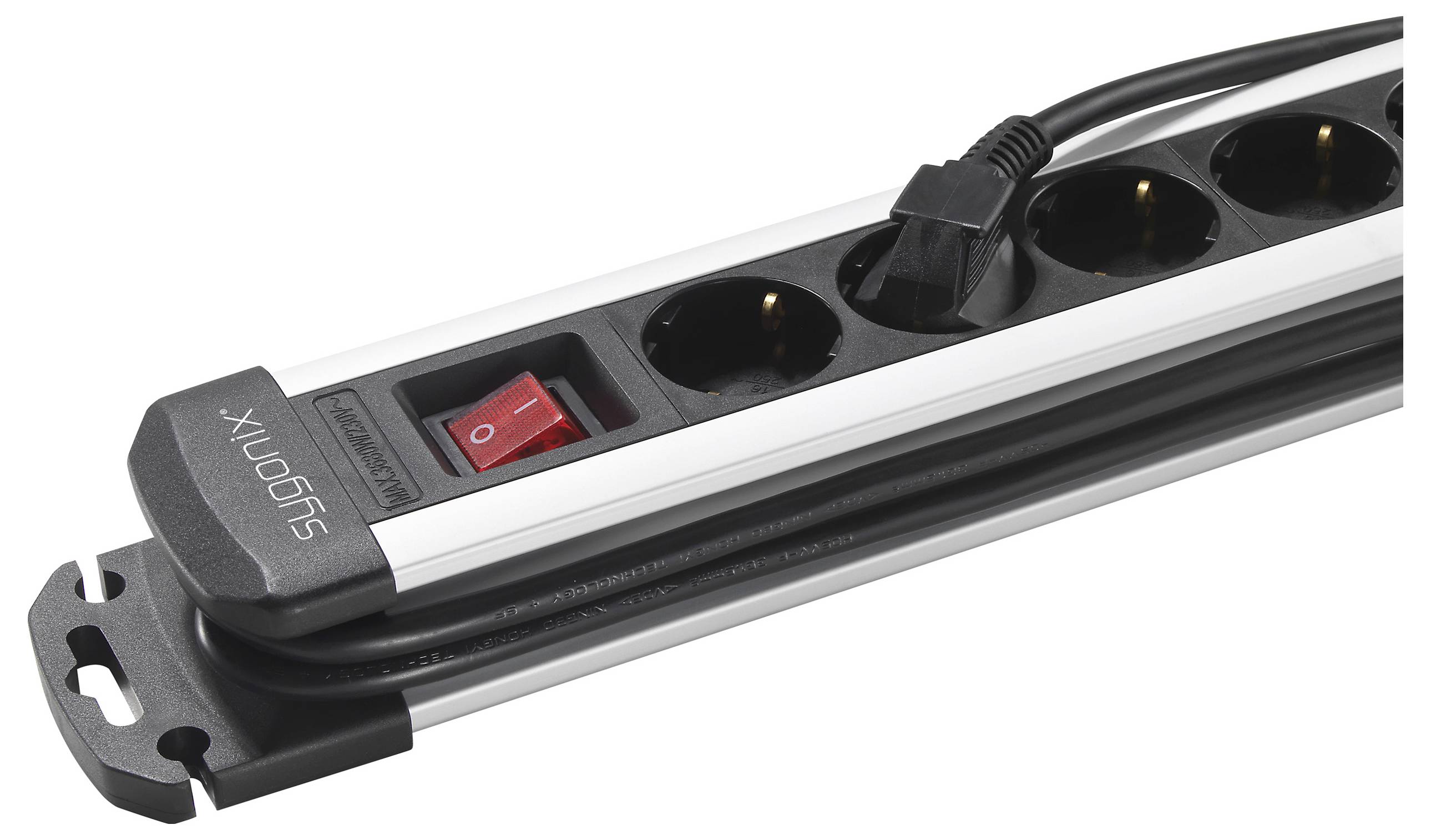Sygonix SY-6807130 Power strip (+ switch) 6x Black, Silver PG connector 1 pc(s)-3
