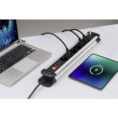 Sygonix SY-6807132 Surge protection power strip 6x Black, Silver PG connector 1 pc(s)-5