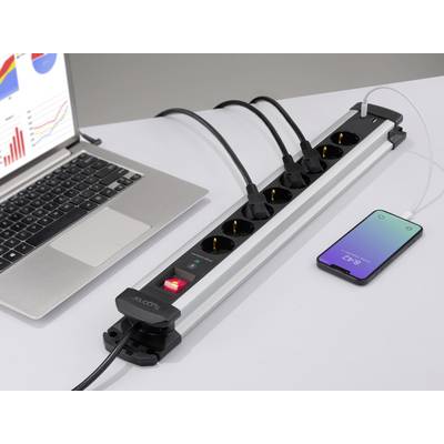 Sygonix SY-6807134 Surge protection power strip 8x Black, Silver PG connector 1 pc(s)-5