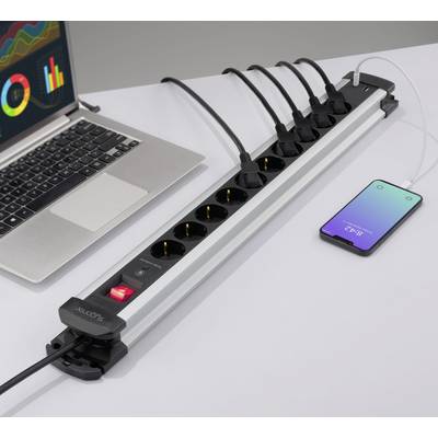 Sygonix SY-6807136 Surge protection power strip 10x Black, Silver PG connector 1 pc(s)-5