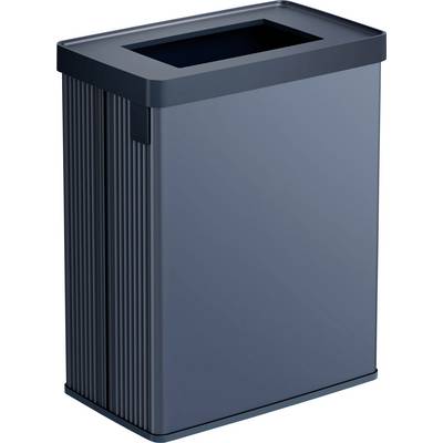 A rectangular, blue waste bin with an open lid, suitable for indoor use.
