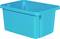 A large, rectangular, light blue plastic container without a lid.