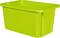 A large, rectangular, light green plastic container with a removable lid, used for storing items.