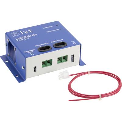 Blue Charging Booster 'ivt Charging Booster 12 V, 30 A' with connections and a red cable. Device for battery charging in vehicles.
