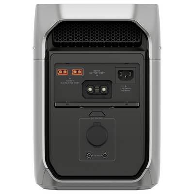 A black portable power generator with multiple ports and a fold-out handle on top. Suitable for power supply on the go.