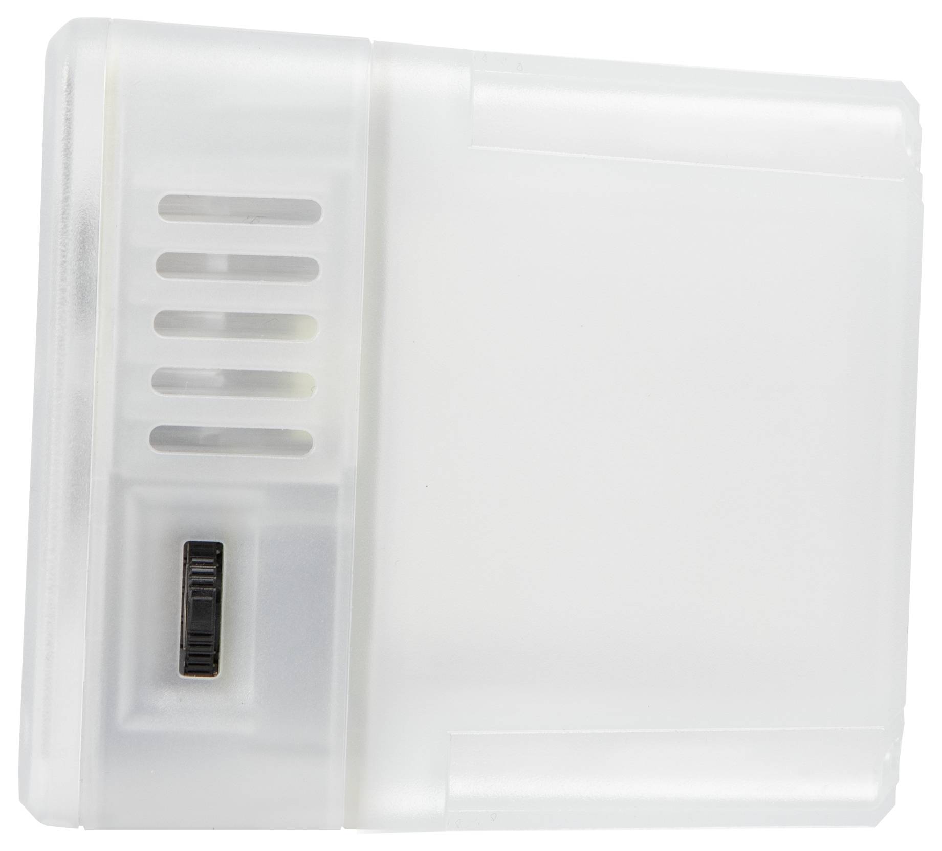 A white, rectangular socket with a black switch on the side.