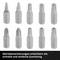 Ten different screwdriver bits with markings for better identification, on a grey background.