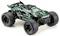 Remote-controlled car with robust tyres and green-black design. Suitable for off-road terrain and racing games.