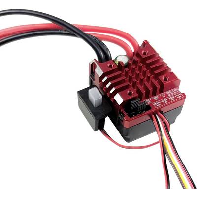 Electronic component with red heat sinks and multiple connected cables, likely a controller for model-making applications.