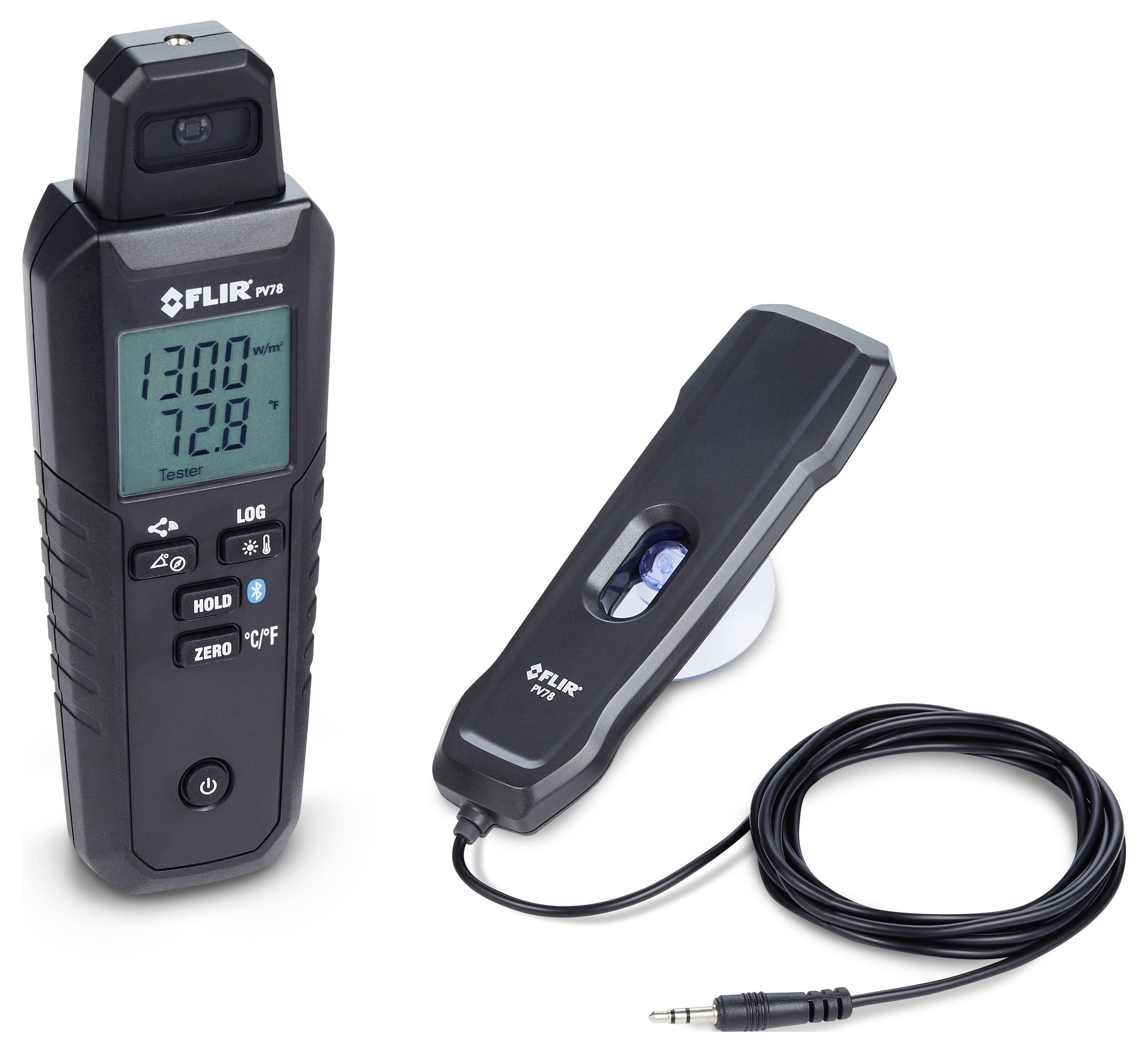 Two electronic devices with displays for temperature measurement, one with a digital readout and the other with a sensor and cable.