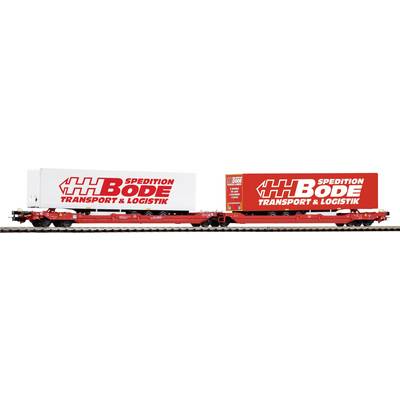 Model railway goods train with two containers bearing the logo 'Spedition Bode Transport & Logistics'.
