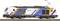 'Locomotive on track with modern, colourful design and the text "Northrail".'