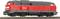 A red DB Cargo freight train with a black roof on a railway track, with the inscription '216 144-0' on the side of the train.