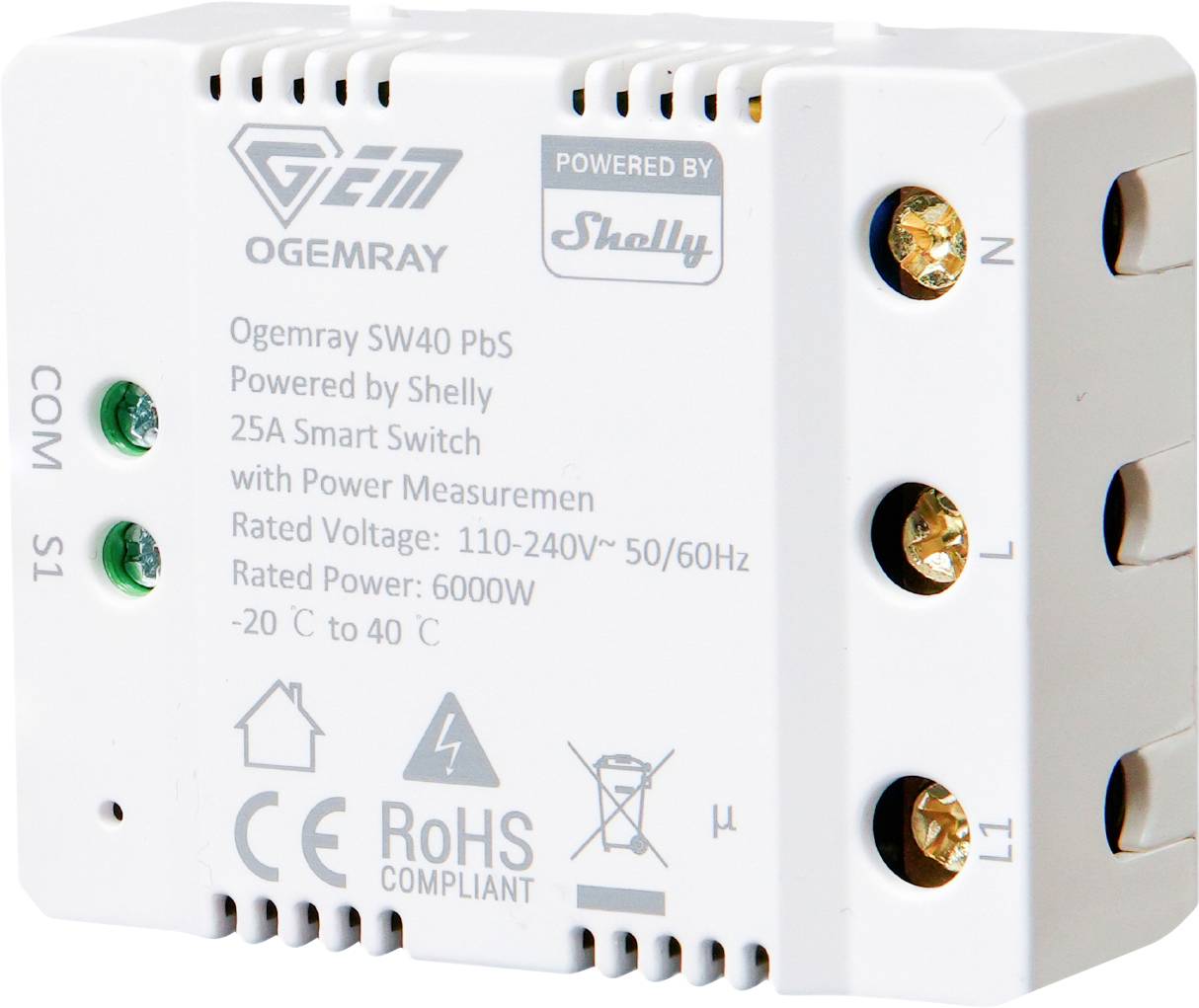 Shelly Ogemray smarter Relaisschalter 25 A Actuator Bluetooth, Wi-Fi