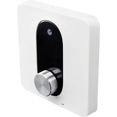 A modern, rectangular door lock with a black front plate and silver turn knob, suitable for use in smart security solutions.