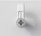 A white wall hook with a screw fastening, mounted on a light grey wall. A fish symbol is located at the top.