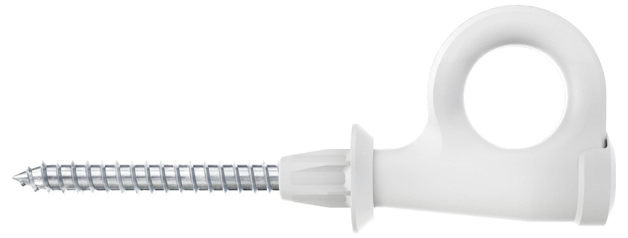 Metal screw with white plastic head.