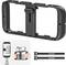 Smartphone holder with gripping mechanism, suitable for recording devices. Includes two hook-and-loop straps for additional securing.