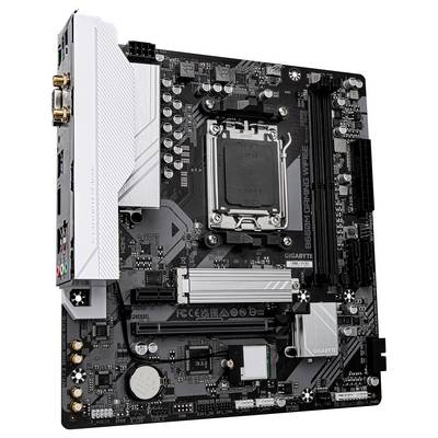 A motherboard with multiple ports and expansion slots, designed for installation in a computer. Marked with GIGABYTE.