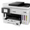 A white Canon inkjet printer with colour cartridge display and keypad on the front, suitable for office or home use.