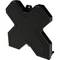 Black, X-shaped plastic device, possibly a weight or base for tents or signs.