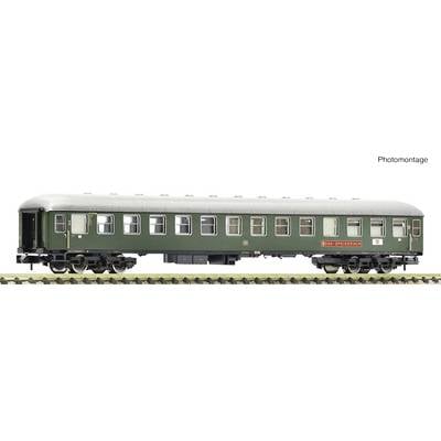 A green model railway passenger carriage on tracks, with the inscription 'DB AG Era III'.