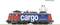 A blue and red freight locomotive with the inscription 'cargo' and SBB CFF FFS logo, side view, on a white background.