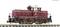 A red model of a shunting locomotive with the inscription '240', standing on a railway track.