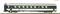 A Swiss Federal Railways (SBB CFF FFS) model train passenger carriage in dark green and white, viewed from the side.