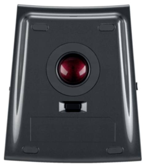 A black device with a red button in the centre, possibly a safety panel or alarm trigger.