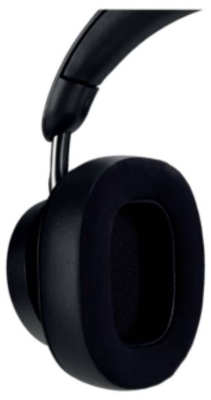 Black over-ear headphones with padded ear cups and headband, side view.