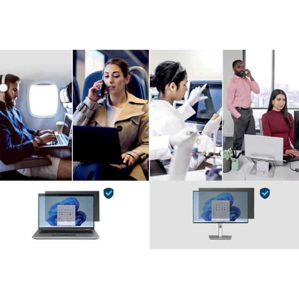 People work in various environments with laptops and computers. The image depicts flexibility in working practices.