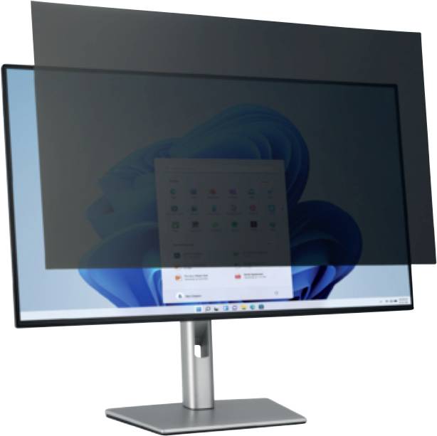 A computer screen with a privacy filter that restricts the viewing angle.