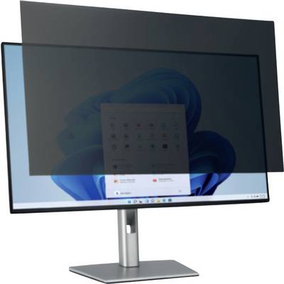 A computer screen with a privacy filter that makes the content invisible from the side. Windows is displayed on the screen.