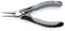 Grey and black precision pliers with narrow, pointed jaws, suitable for delicate work, with 'Knipex' printed on the handle.