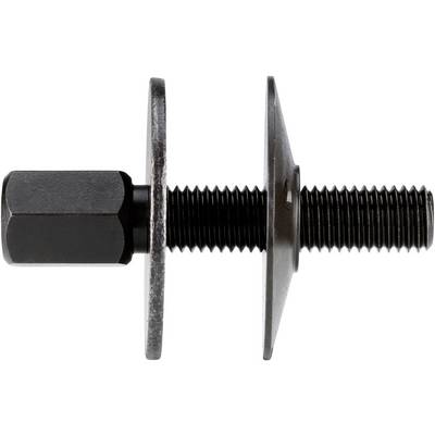 A removable puller with a threaded shaft, two washers and a hexagonal head, primarily in black colour.