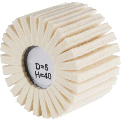 A beige felt abrasive wheel with a grey centre. The centre is labelled with 'D=5' and 'H=40'.