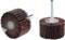 Two flap wheels with metal pin fixing, brown flap discs made of abrasive paper. Suitable for polishing and grinding work.