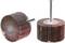 Two grinding rollers with metallic shaft, used for surface grinding.